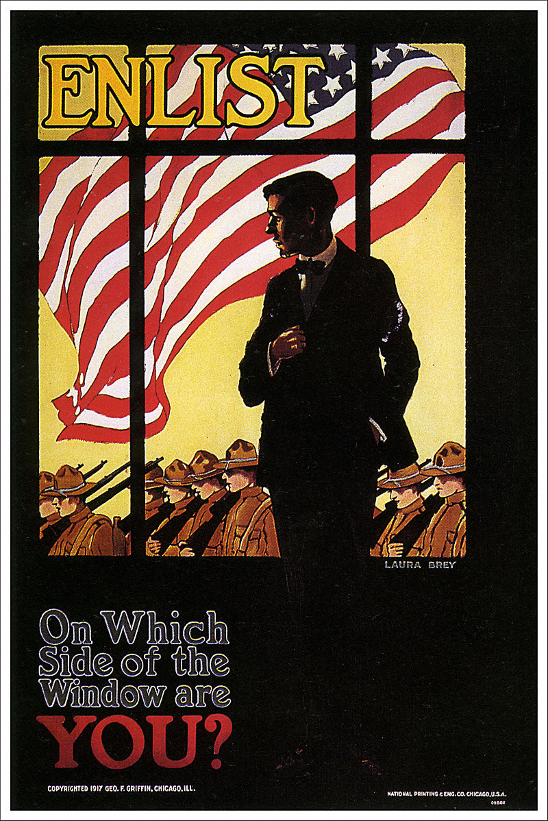 Enlist Vintage World War 1 One WW1 USA Military Propaganda Poster
